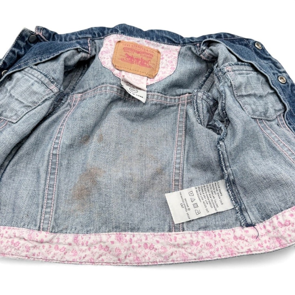 My 1st Levi's Denim Jean Jacket Trucker Pink Floral Vintage Y2K Kidcore Baby 18M - Picture 11 of 14
